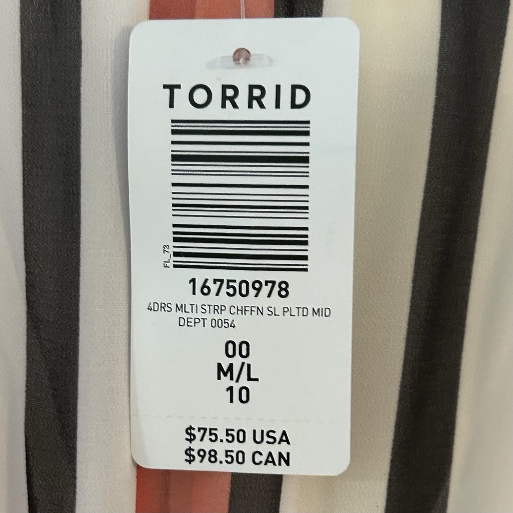 Torrid Multicolor Stripe Chiffon Midi Dress Pockets Sz M/L 00 NWT - Picture 5 of 14